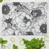 Anemonengarten in Schwarzweiß Geschirrtuch (Gefaltet)