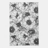 Anemonengarten in Schwarzweiß Geschirrtuch (Vertikal)