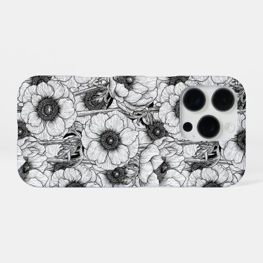 Anemonengarten in Schwarzweiß iPhone Hülle (Rückseite (Horizontal))