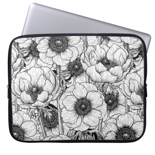 Anemonengarten in Schwarzweiß Laptopschutzhülle (Vorderseite)
