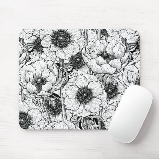 Anemonengarten in Schwarzweiß Mousepad (Mit Mouse)