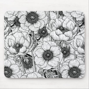 Anemonengarten in Schwarzweiß Mousepad