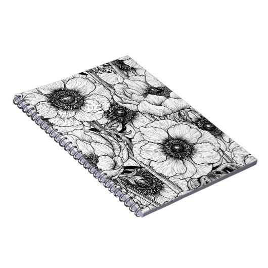 Anemonengarten in Schwarzweiß Notizblock (Rechte Seite)