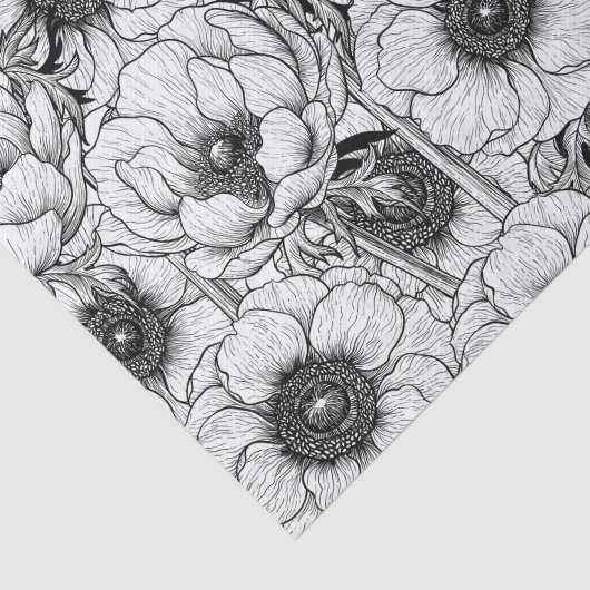 Anemonengarten in Schwarzweiß Seidenpapier (Ausschnitt)
