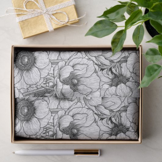 Anemonengarten in Schwarzweiß Seidenpapier (Geschenk)