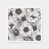 Anemonengarten in Schwarzweiß Serviette (Vorderseite)