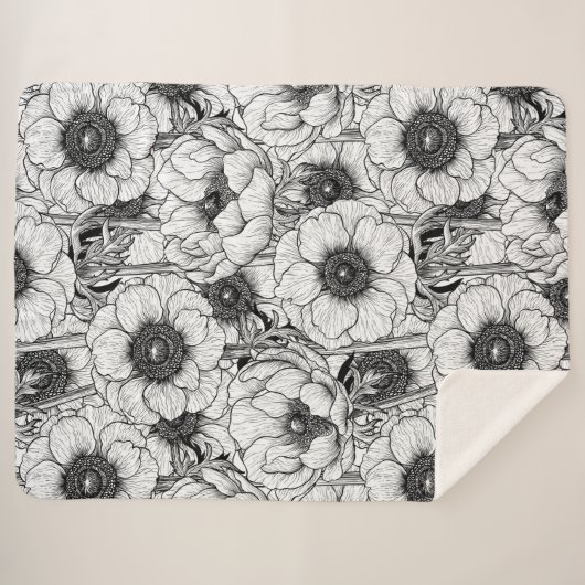 Anemonengarten in Schwarzweiß Sherpadecke (Vorderseite (Horizontal))