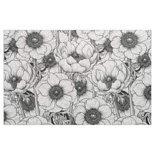 Anemonengarten in Schwarzweiß Stoff (Fat Quarter (45,7 x 55,9 cm))