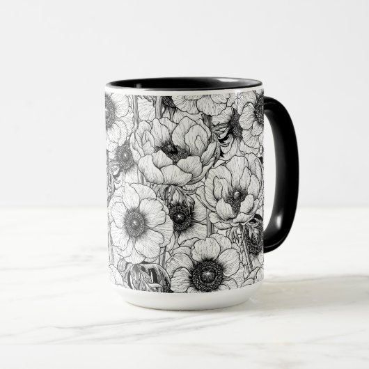 Anemonengarten in Schwarzweiß Tasse (VorderseiteRechts)