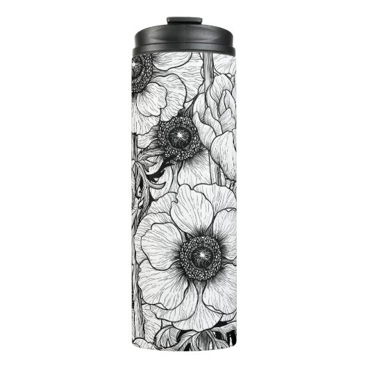 Anemonengarten in Schwarzweiß Thermosbecher (Vorderseite)