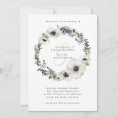 Anemones & Berries Wreath Blue Winter Wedding Einladung (Vorderseite)