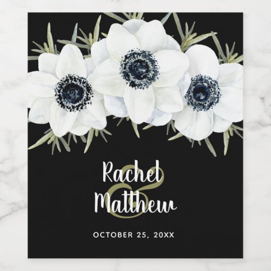 Anemones Botanische Flora Wasserfarbe Weinetikett (Einzelnes Label)