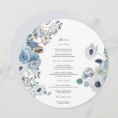 Anemones Circle Menu Card für Misty Blues Rose Einladung (Vorne/Hinten)