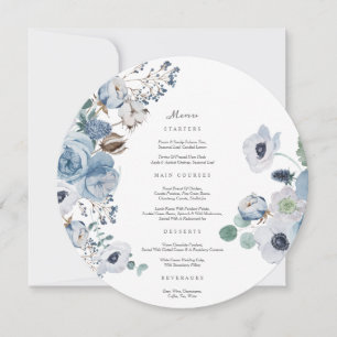 Anemones Circle Menu Card für Misty Blues Rose Einladung