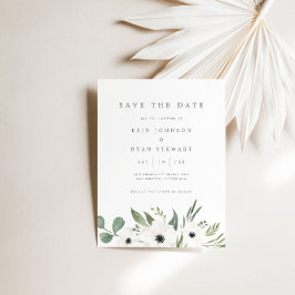 Anemones & Dusty Eukalyptus Save the Date Karte