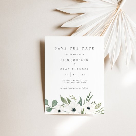 Anemones & Dusty Eukalyptus Save the Date Karte