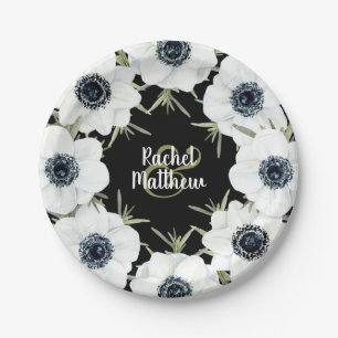 Anemones Floral Wedding Black and White Pappteller