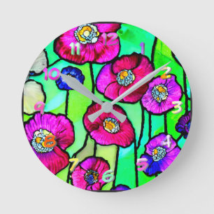Anemones Glaskunst Runde Wanduhr