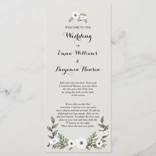 Anemones-Hochzeitsprogramm Programm (Vorderseite)