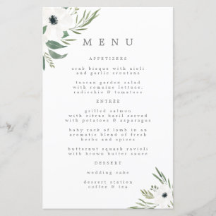 Anemones Sage & Dusty Eukalyptus Wedding Menu