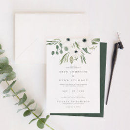 Anemones Sage & Dusty Green Eucalyptus Wedding Einladung