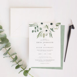 Anemones Sage & Dusty Green Eucalyptus Wedding Einladung