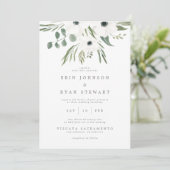 Anemones Sage & Dusty Green Eucalyptus Wedding Inv Einladung (Stehend Vorderseite)