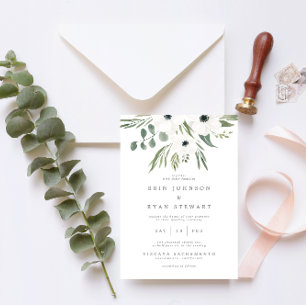 Anemones Sage & Dusty Green Eucalyptus Wedding Inv Einladung