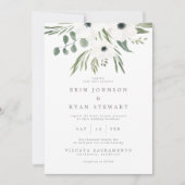Anemones Sage & Dusty Green Eucalyptus Wedding Inv Einladung (Vorderseite)