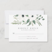Anemones Sage & Dusty Green Eucalyptus Wedding RSVP Karte (Vorderseite)