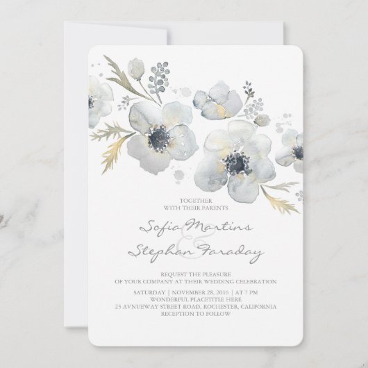Anemones Vintag Bouquet Watercolor Wedding Einladung (Vorderseite)