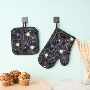 Anemones Wildblume Muster G601 Ofenhandschuh & Topflappen-Set