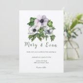 Anemonische Blume sind lila-graue Hochzeit Einladung (Stehend Vorderseite)