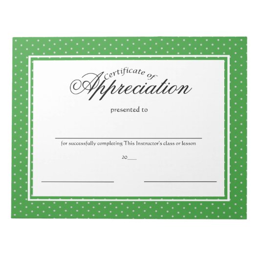 Anerkennungsbescheinigungen Notizblock (Vorderseite)