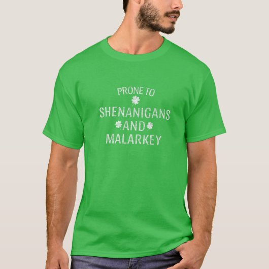 anfällig für Shenanigans und Malarkey Funny Irish T-Shirt (Vorderseite)