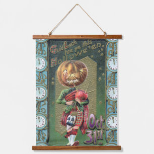 Anfang der 1900er Jahre Vintage Halloween-Grüße Wandteppich Mit Holzrahmen