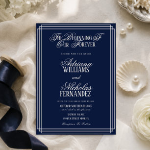 Anfang unseres zeitlosen Navy-Hochzeitslebens Einladung