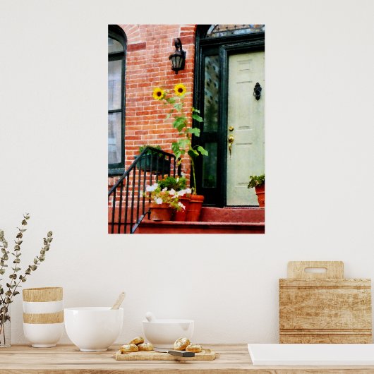 ANFANG UNTER 20 $ - Sonnenblumen auf Stoop Poster (Küche)