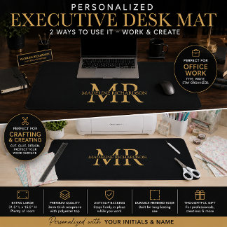 Anfängerbüro für Schwarze Gold Monogram Schreibtischunterlage