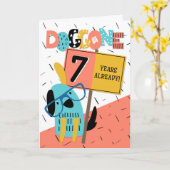 Anfängerjubiläum 7 Jahre Comic Hund Karte (Gelbe Blume)