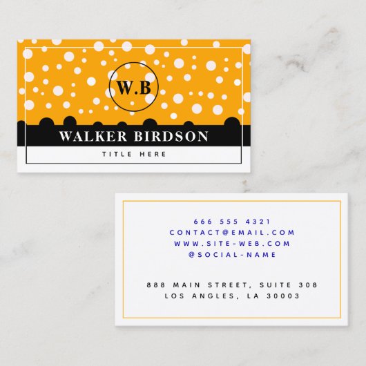 Anfänglich elegantes Schwarz-Orange Monogramm Telefonnummerkarte (Vorne/Hinten)