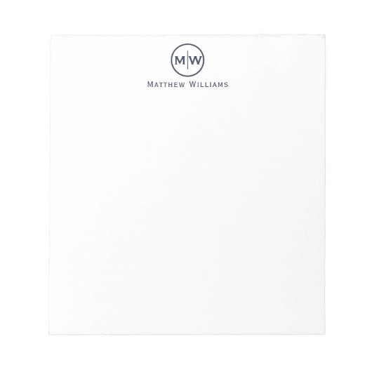 Anfänglich moderner Navy Blue Circle Two Monogram Notizblock (Vorderseite)