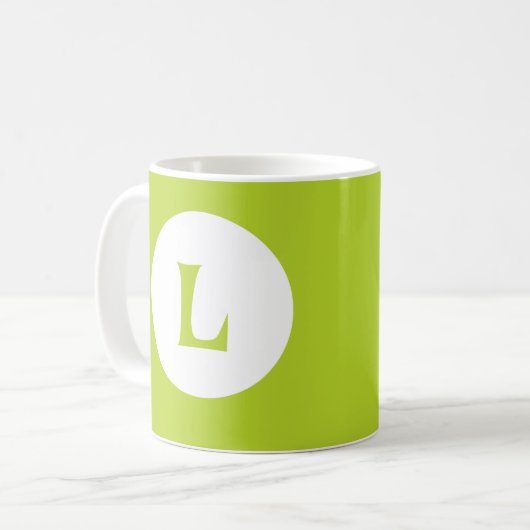 Anfänglich Neon Lime Green Monogram Kaffeetasse (Vorderseite Links)