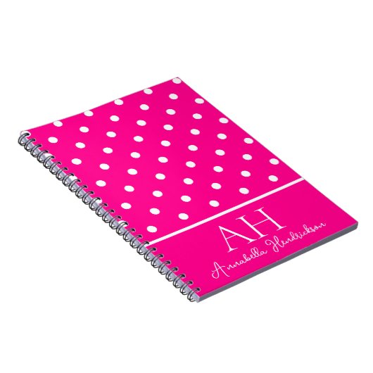 Anfänglich Neon Pink Polka Dots Monogramm Notizblock (Rechte Seite)