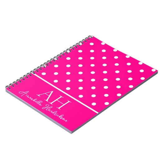 Anfänglich Neon Pink Polka Dots Monogramm Notizblock (Linke Seite)