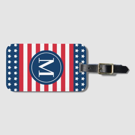 Anfänglich Red White Blue Custom Monogram Gepäckanhänger (Vorderseite (Horizontal))
