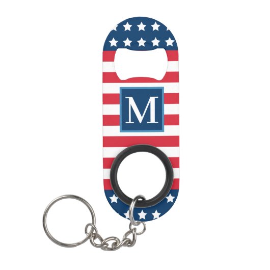 Anfänglich Red White Blue Custom Monogram Mini Flaschenöffner (Vorderseite)