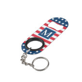 Anfänglich Red White Blue Custom Monogram Mini Flaschenöffner (Rückseite Schrägansicht)