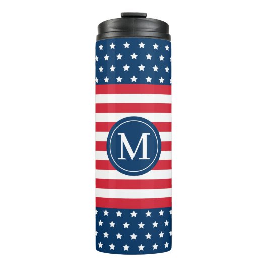 Anfänglich Red White Blue Custom Monogram Thermosbecher (Vorderseite)