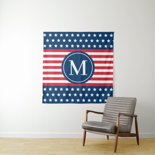Anfänglich Red White Blue Custom Monogram Wandteppich (Beispiel)